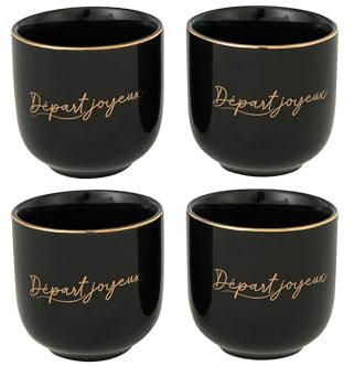 Set 4 Tasses Porcelaine DÉPART Joyeux Noir/Or