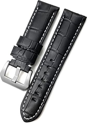 BANDKIT 24 mm Uhrenarmband passend für PAM Panerai Luminor Grün Rot Blau Rindsleder Armband Edelstahl Schnalle Gratis Werkzeug, 24mm Black buckle, Achat