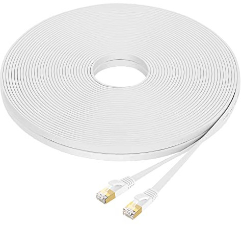 Fumitt Cable Ethernet Cat 8 de alta velocidad, plano, Gigabit RJ45, 40 Gbps, 2000 MHz, para conmutador, router, módem, ordenador portátil, PC (blanco)