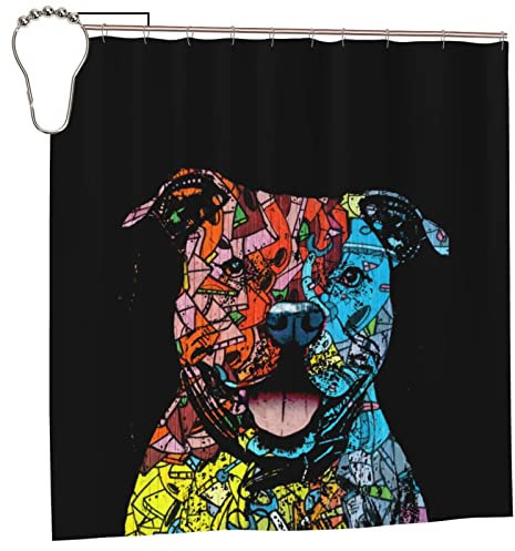 FJAUOQ Pitbull Florecent Hunde-Duschvorhang, wasserdicht, für Zuhause, Hotel, Badezimmer, 183 x 183 cm, mit 12 Haken