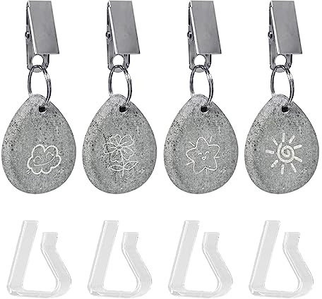 GVSAVY 4 Tablecloth Weights, 4 Tablecloth Clips, Natural Stone Tablecloth Weights, Tablecloth Weight Pendant with Clips, Table Decoration, For picnics, barbecues, camping