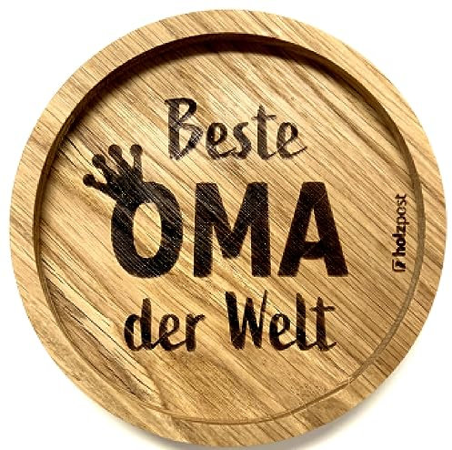 Holzpost - BD834 - Untersetzer aus Eiche - graviert und geölt - d=11,2cm, Beste OMA der Welt, Innendurchmesser 10cm, Höhe 1,8cm