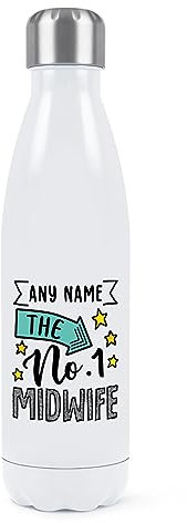 Borraccia termica in acciaio inox con nome ostetrica n. 1, a doppia parete, 500 ml, colore: bianco