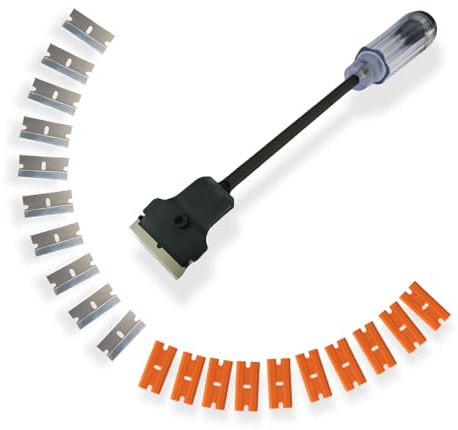 NBTOOL Long Reach Extension Razor Blade Scraper Long Sticker Scraper Razor Scraper Tools with 10 Carbon Steel Razor Scraper Blades and 10 Double Edge Plastic Blades