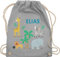 Turnbeutel Rucksack - Safari Tiere Zootiere Zoo Giraffe Zebra Löwe Elefant - Unisize - Hellgrau - personalisierte kindergarten beutel tier stoffbeutel wäschebeutel kita tieren sportbeutel
