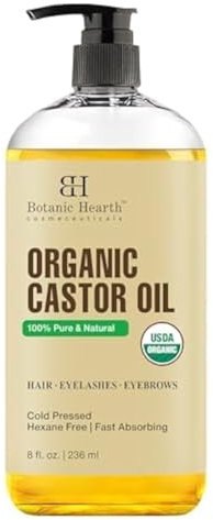 Botanic Hearth Castor Oil | Usda Certified Organic |100% Pure & Hexane Free | Cold Pressed | Growth For Eyelashes, Eyebrows, Hair | 8Fl Oz