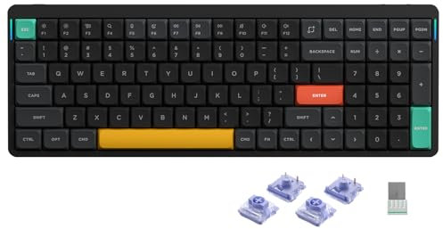 Nuphy Air96 v2 Mechanical Keyboard QMK/VIA, 96% Low Profile Wireless Keyboard, Bluetooth 5.1, 2.4GHz and Wired Connection, Compatible with Windows and Mac OS - Basalt Black Switch Wisteria