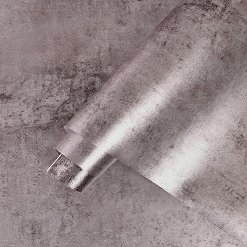 BOMENG Metallic Concrete Peel and Stick Rusty Vintage Industrial Cement Wallpaper Contact Paper for Countertops Self Adhesive Modern Wallpaper 16x118