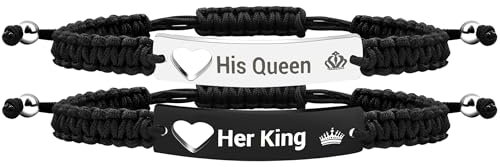 Uloveido Armband für Paare aus Titanstahl mit individueller Gravur, geflochtenes Seil, für Sie und Ihn, Einheitsgröße, Edelstahl, Ohne Edelstein