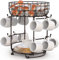 Mug Tree Cup Holder with Storage Basket 12 Hooks Multifunctional Kitchen Storage Display Stand Space Saving for Counter (Bronze-1)