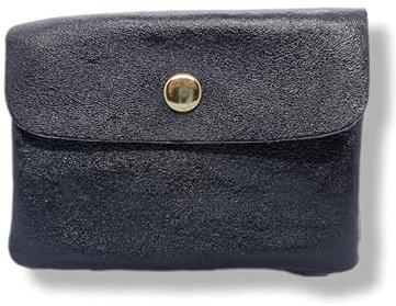 Générique Porte-Monnaie Femme en Cuir Irisé et Métallisé - Porte-Carte Brillant - 3 Compartiments - Étui RFID (Noir)