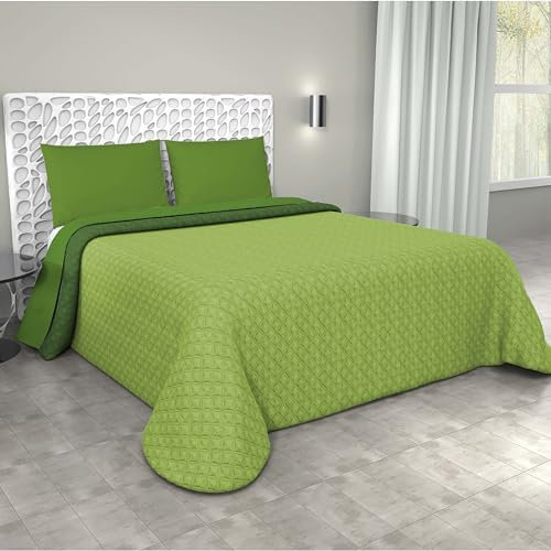PASSION - Copriletto Trapuntino primavera-estate tinta unita double face 100% poliestere e 100% MADE IN ITALY (Verde scuro/Verde chiaro, Una piazza e mezza)