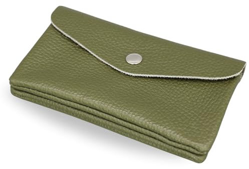 Brise Art Geldbörse Damen Leder Midi Handgemachte Portemonnaie Damen Geldbeutel 2 Fächer Stylisch Verschließbar mit Druckknopf und Zipper Made in Italy (Khaki)