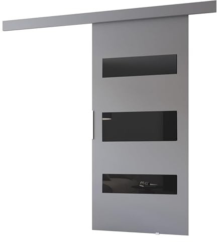 MINIO go for it - Schiebetür Komplettset CLEAN D, 86 cm Breit, Schiebetüren, Wandmontage, Schiebetürsystem, Zimmertüren - Grau Matt