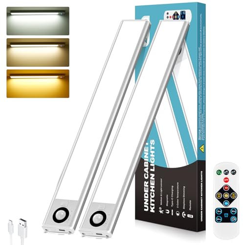 COTLEDL Unterbauleuchte Küche LED,2 Stück 72 LEDs Schrankbeleuchtung LED Bewegungssensor,3 Farbmodi Dimmbar,3000mAh Type-C Wiederaufladbare Magnetische Lichtleiste Under Cabinet Kitchen Lights