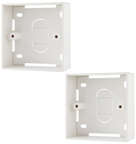 rhinocables 32mm Ethernet Back Box for Faceplates | Surface-Mounted Pattress Wall Box | Fits Single Gang RJ45 Wall Plate for CAT5e & CAT6 Network Sockets | Durable Plastic with Brass Ports (2 Pack)
