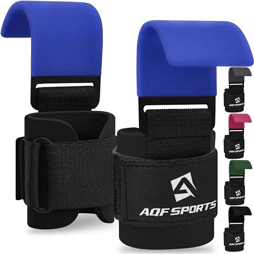 AQF Gewichtheberhaken Krafttraining, 8mm Gepolsterte Zughilfen Haken, Paar | Rutschfeste Gummibeschichtung, Robuster Stahl, Klettverschluss, Feuchtigkeitsableitend, Ideal für Rudern und Klimmzüge