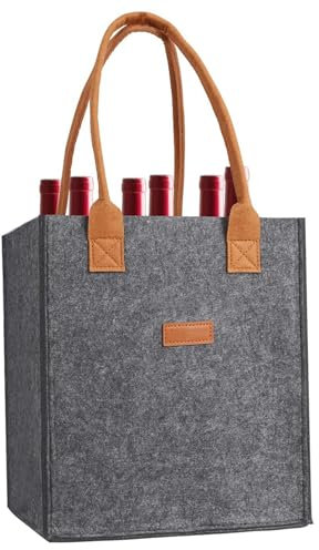 Idezek Flaschenträger Filz für 6 Flaschen – Flaschentasche mit 6 Fächern, tragbare Weinflaschentasche mit 6 herausnehmbaren Fächern, Wiederverwendbare Weinflaschentasche für Reisen, Grillen