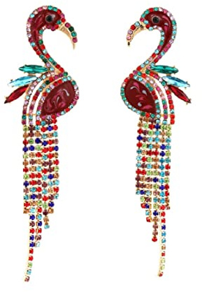 Boucles d'oreilles animaux flamants tropicaux pour femmes, Boucles d'oreilles bohèmes à pampilles flamant rose pour filles, Boucles d'oreilles pendantes oiseau flamant arc-en-ciel Hypoallergénique