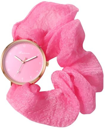 JewelryWe Damenuhr Elastisch Haarband Uhr: Damen Analog Quarz Armbanduhr Frauen Mädchen ultradünne multifunktionale Haargummi Uhr mit Rosa Zugarmband elastischem Band Geschenk