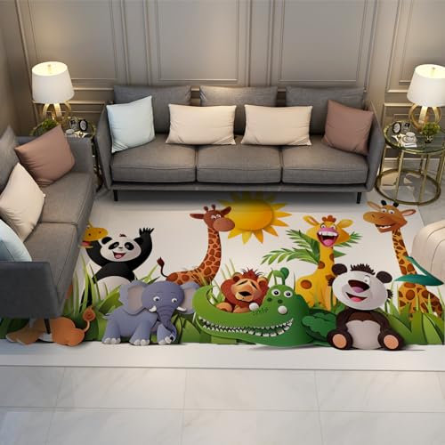 HOBBOY Kinderzimmer Teppich Cartoon Tiere Bereich Teppich Niedliche Löwen Giraffe Elefant Krokodil Panda Muster Kinder Teppich für Schlafzimmer Wohnzimmer Teppich 140 x 200 cm