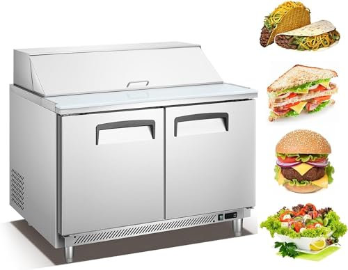 Kolice Commercial Refrigerated Sandwich Salad Prep Station Table Refrigeration Workbench- Two doors,6 pcs GN1/3 Pans, 340L Cabinet, Food grade stainless steel