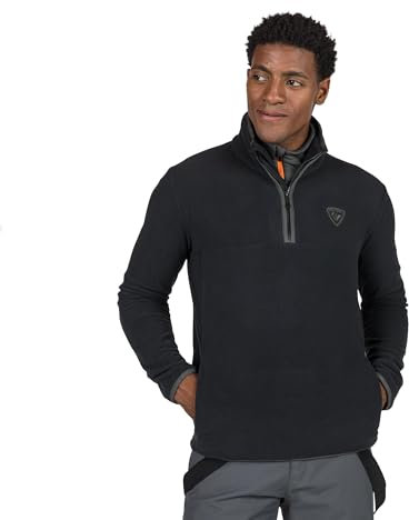 Rossignol Strawpile Fleece - Midlayer für Herren - Warme Skiunterwäsche mit halbem Reißverschluss, Schwarz, Large