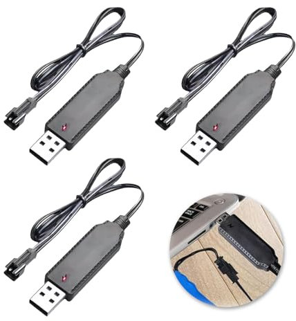 3Pcs Drone USB Charger Cables, LiPo Battery Power Supply Charging with SM-2P Connector Plug Lithium Battery USB Charging Cable, Compatible with NiCd NiMH LiPo Batteries with LED Indicator