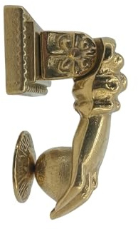 Türklopfer aus poliertem Messing in Form einer Hand mit kleinem Ring für Tür