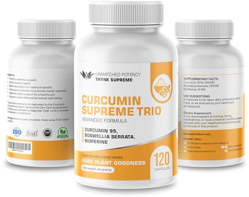 Curcumin Supreme Trio with Curcumin 95% Boswellia Serrata & BioPerine – High-Strength for Joint, Inflammation, and Immune Support – Vegan Capsules – Premium Absorption Formula
