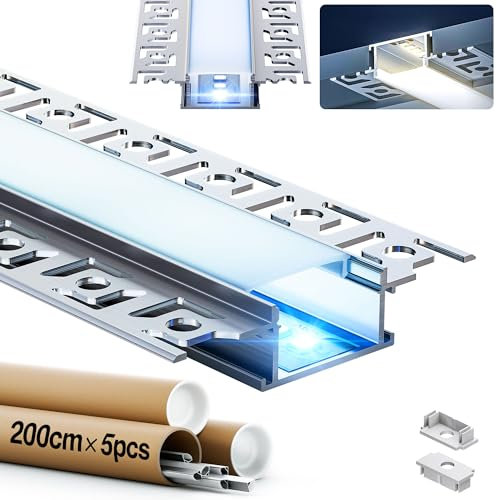 GEEKLUX 10 x LED Profil für Trockenbau, Aluminium Profil 1 m (Gesamt 10 m), mit Halbdurchsichtiger Led Diffusor, für led Streifen bis 20 mm Breite oder zwei LED Streifen, Maße: 64,2 x 13,8 mm