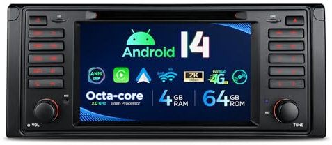 XTRONS 7 Zoll Android 14 Autoradio Car Stereo Multimedia Player Octa Core 4+64GB für BMW E39 M5 Eingebautes 4G LTE Gyroskop-Sensoren Car Play AKM DSP GPS Bluetooth WiFi DVD Optional DAB OBD TPMS DVR