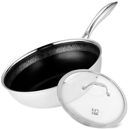 FIXLINE® Black Forest Set di padelle wok 28 cm – 2 pezzi con coperchio in vetro premium – con rivestimento antiaderente in ceramica – per induzione e tutti i piani cottura – adatto al forno fino a 230