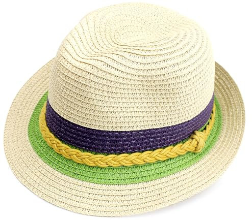 MESU Kids Boys Summer Straw Hat Jazz Panama Trilby Fedora Beach Cap Green