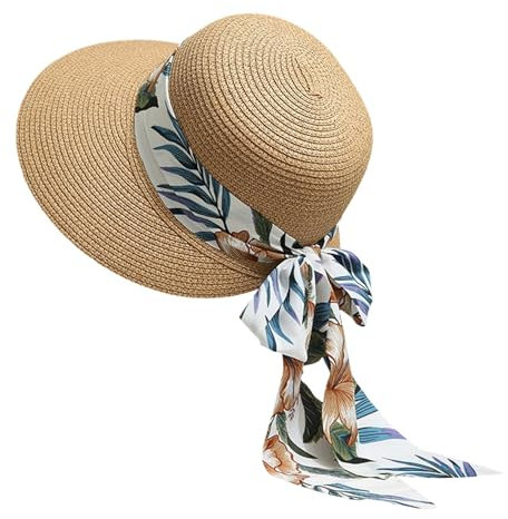 POIUIYQA Chapeau de Paille pour Femmes Capelines de Soleil D’Été Capelines de Plage à Large Bord Chapeaux Tuniques Pliables à roulettes pour Femmes Dame et Fille Beach Visiere