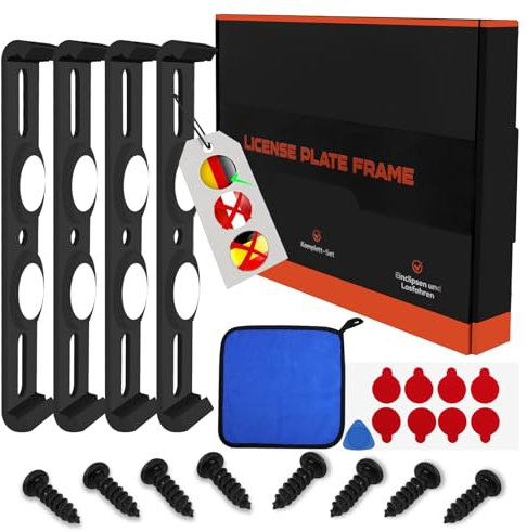 RYACO Kennzeichenhalter Rahmenlos, Universal Nummernschildhalter für Auto mit Kleber, Unsichtbar und Wetterfest, Rahmenlose Clip, 4 Stück für 2 Kennzeichen, Nicht anwendbar in Österreich