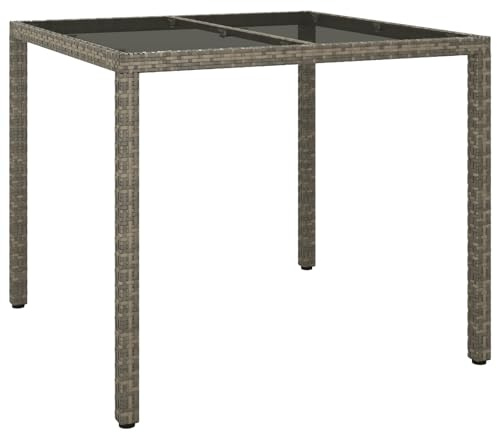 vidaXL Gartentisch grau, 90 x 90 cm, aus Poly-Rattan, quadratisch, mit temperierter Glasoberfläche. Robuste Gartenmöbel, perfekt für Balkone oder Terrassen. Bietet Platz für 4 Personen im Freien.