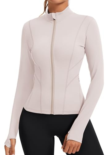Rapbin Haut de sport à manches longues pour femme - Veste de course à pied respirante avec poches latérales zippées et trous pour les pouces