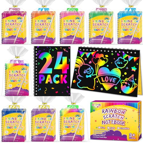 Pigipigi Kids 24 Kratzbilder Sets - Kindergeburtstag Gastgeschenke | Mitgebsel & Mitbringsel Kindergeburtstag, Kleine Geschenke für Kinder von 4 bis 12 Jahren, ideal für Ostereier