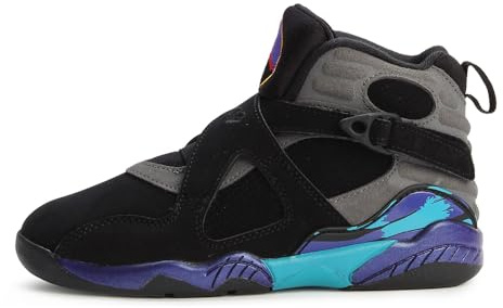 AIR JORDAN Little Kid's 8 Retro 'Aqua' (305369 006), Black/Multi-color-multi-color, 2 Little Kid