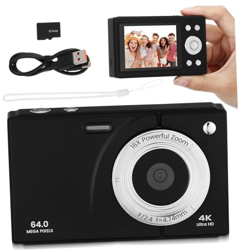 Toddmomy 64gb Digitale Kompaktkamera mit -Display und Bildstabilisierung -Video für Reisen und Events Einfach zu Bedienen für Junge Mädchen und Teenager Schwarz