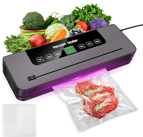Vacuum Sealer Machine, 5-in-1 Vacuum Sealer for Vac/Seal/Rice/Wet/Dry Mode, Compact Food Preservation System with Cutter, 30cm Longer Seal Food Sealers with 10 Vacuums Sealers Bags, Black