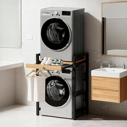 Regal über Waschmaschine, Lagerregal über der Waschmaschine, Waschmaschinenschrank mit Trockner, Tragfähigkeit 350 kg,für Waschmaschine und Trockner, 73 * 63 * 105cm (Schwarz)