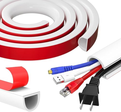 Cache Cable, Type D Blanc 4M Goulotte Passe Cables(15 * 10mm) Auto-adhésif,goulotte Passe câble, Goulotte de câble en PVC Souple, Petit Protege Cable Sol, Cache Fil Électrique Auto-Adhésif