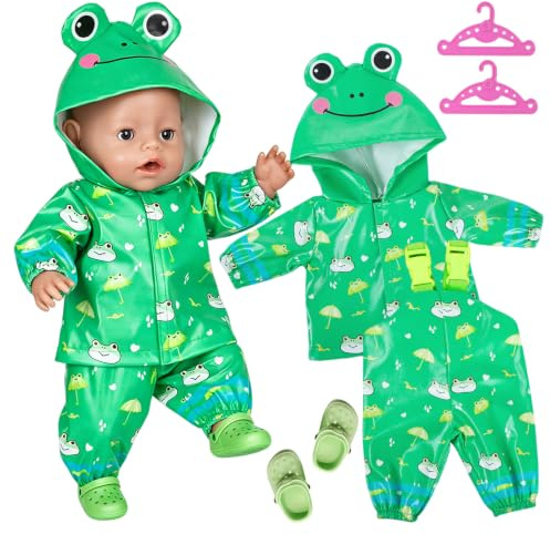 Baby Kleidung RegenOufit Set für 36–43cm Puppen with Regenmantel Regenhose | 5 Stück Regenmantel-Set mit Tiermotiven for 16-17 Zoll, Puppenkleidung 43cm Geschenke für Mädchen Jungen