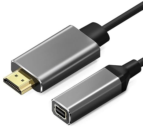 VBESTLIFE Cable HDMI a Mini DisplayPort, Aleación de Aluminio 1080P 60 Hz Unidireccional HDMI Macho a Mini DisplayPort Hembra con Cable de Alimentación USB