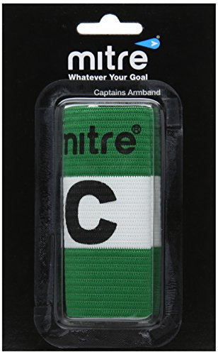 Mitre Kapitänsbinde | elastisches Armband | geeignet für Fußball, Rugby, Netball, Hockey, Grün/Weiß, Größe L