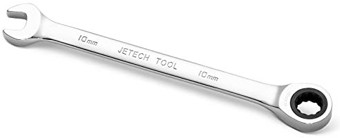 Jetech 10 mm Llave de engranaje de trinquete combinada, llave de engranaje de acero Cr-V de grado industrial métrica en acabado de cromo pulido