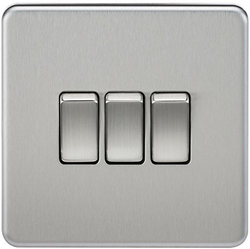 Knightsbridge SF4000BC Screwless 10 A 3-Gang 2 Way Switch, 32 W, 230 V, Brushed Chrome