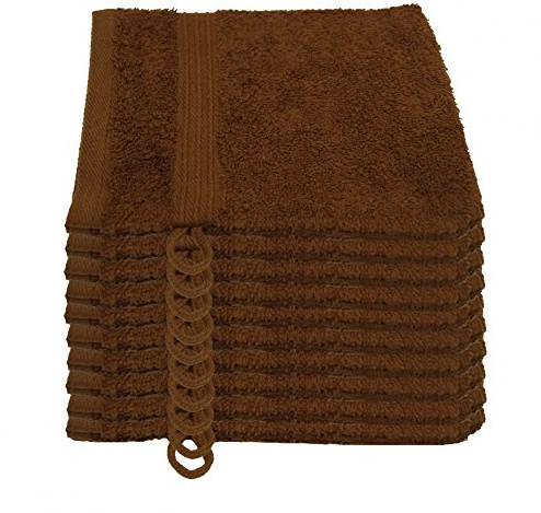 Lot de 10 gants de toilette Julie Julsen - Doux et absorbants - Disponible en de nombreuses couleurs - 15 x 21 cm - 500 g/m² - Certifié Öko-Tex, Coton, marron, 15 cm x 21 cm
